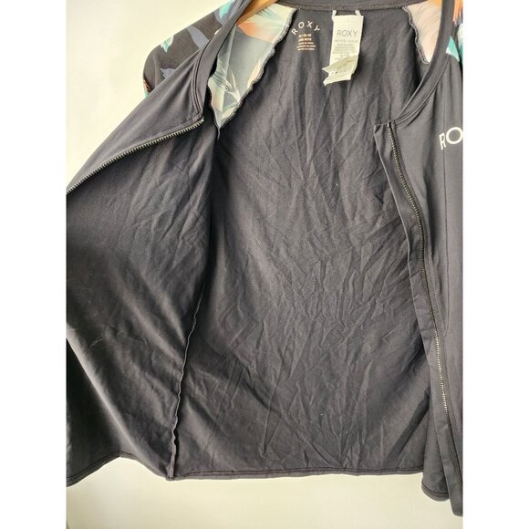 Roxy black floral essentials UPF 50 long sleeve front zip rashguard M - Picture 6 of 7